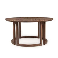 Whisen Table à manger de patio ronde extérieure 59 avec trou pour parasol, bois d'acacia, plateau ajouré assemblé, pieds robustes