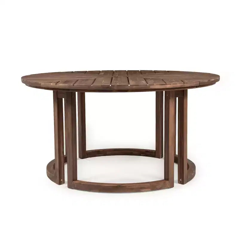 Whisen Table à manger de patio ronde extérieure 59 avec trou pour parasol, bois d'acacia, plateau ajouré assemblé, pieds robustes