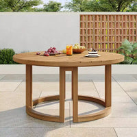 Whisen Table à manger de patio ronde extérieure 59 avec trou pour parasol, bois d'acacia, plateau ajouré assemblé, pieds robustes