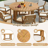 Whisen Table à manger de patio ronde extérieure 59 avec trou pour parasol, bois d'acacia, plateau ajouré assemblé, pieds robustes