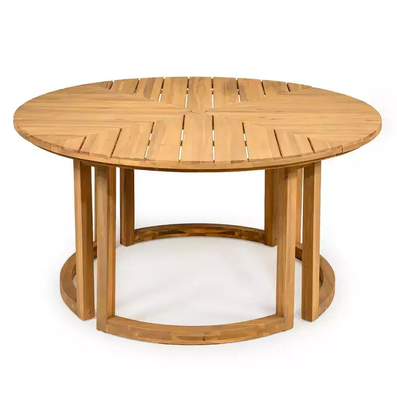 Whisen Table à manger de patio ronde extérieure 59 avec trou pour parasol, bois d'acacia, plateau ajouré assemblé, pieds robustes