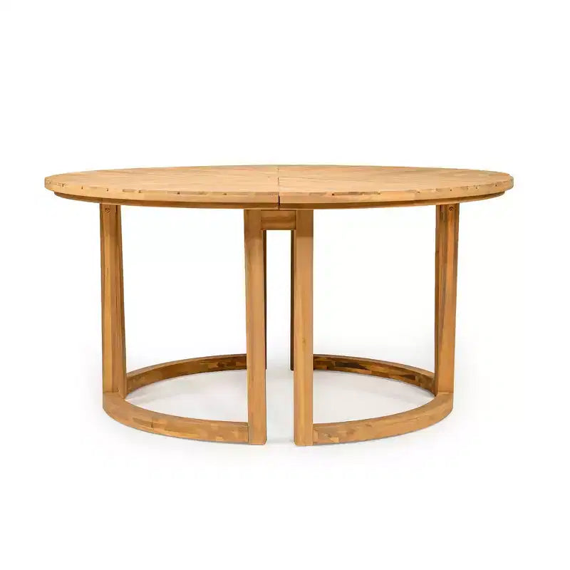 Whisen Table à manger de patio ronde extérieure 59 avec trou pour parasol, bois d'acacia, plateau ajouré assemblé, pieds robustes