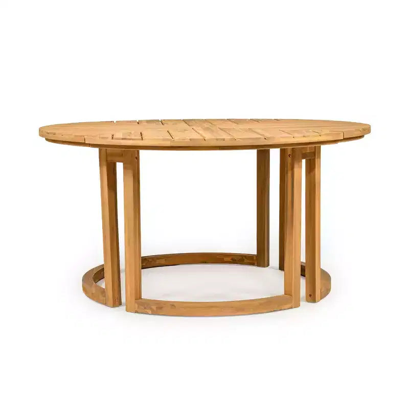 Whisen Table à manger de patio ronde extérieure 59 avec trou pour parasol, bois d'acacia, plateau ajouré assemblé, pieds robustes