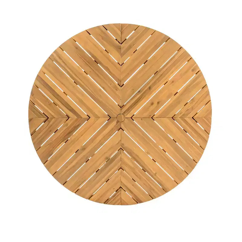 Whisen Table à manger de patio ronde extérieure 59 avec trou pour parasol, bois d'acacia, plateau ajouré assemblé, pieds robustes