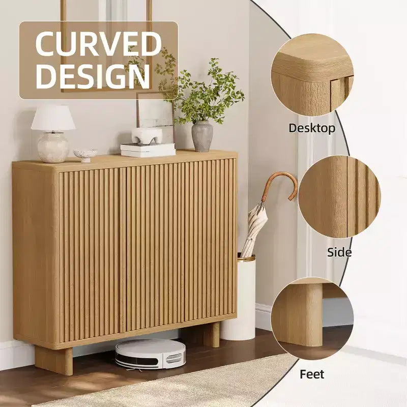 Meuble à chaussures 46 po avec porte cannelée, rangement 5 niveaux avec 4 étagères réglables, organisateur à chaussures rustique pour entrée, couloir, salon