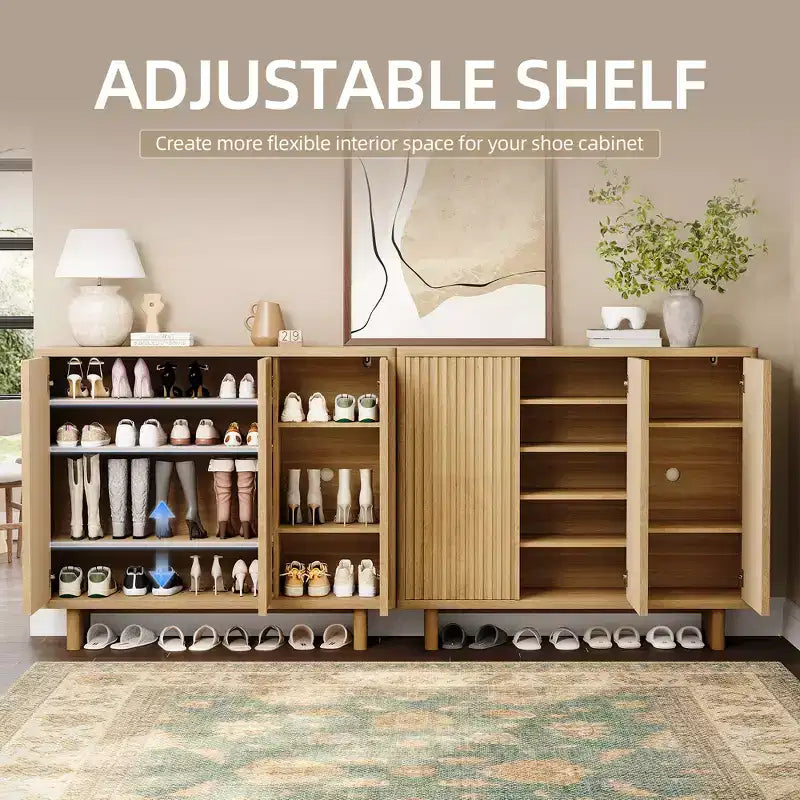 Meuble à chaussures 46 po avec porte cannelée, rangement 5 niveaux avec 4 étagères réglables, organisateur à chaussures rustique pour entrée, couloir, salon