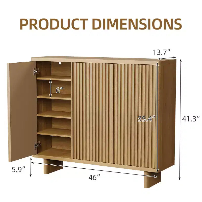 Meuble à chaussures 46 po avec porte cannelée, rangement 5 niveaux avec 4 étagères réglables, organisateur à chaussures rustique pour entrée, couloir, salon
