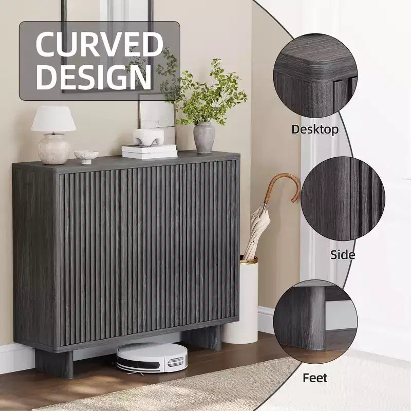 Meuble à chaussures 46 po avec porte cannelée, rangement 5 niveaux avec 4 étagères réglables, organisateur à chaussures rustique pour entrée, couloir, salon