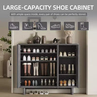 Meuble à chaussures 46 po avec porte cannelée, rangement 5 niveaux avec 4 étagères réglables, organisateur à chaussures rustique pour entrée, couloir, salon