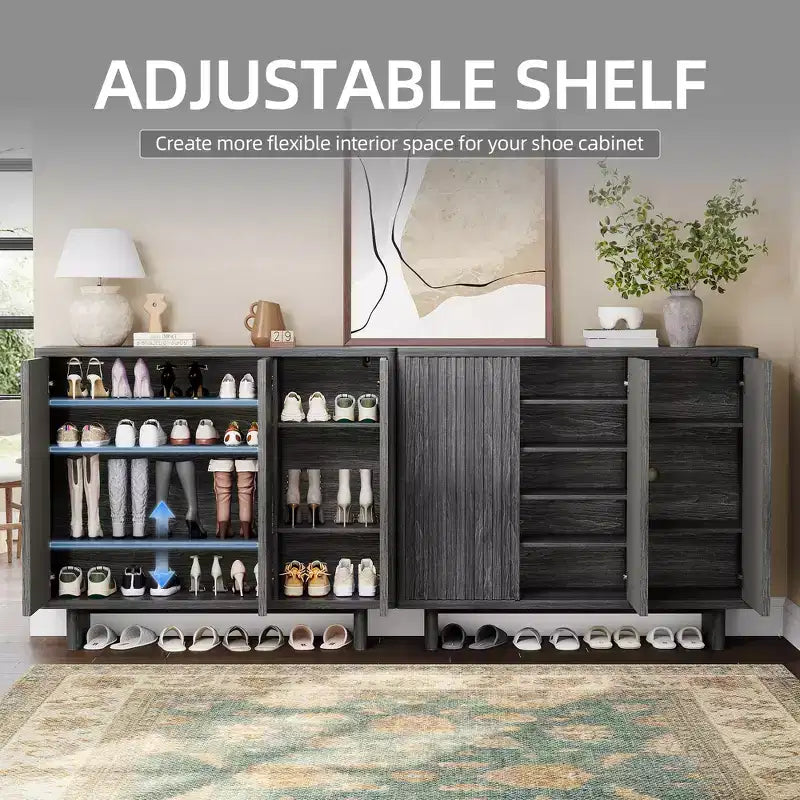 Meuble à chaussures 46 po avec porte cannelée, rangement 5 niveaux avec 4 étagères réglables, organisateur à chaussures rustique pour entrée, couloir, salon