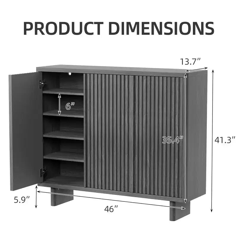 Meuble à chaussures 46 po avec porte cannelée, rangement 5 niveaux avec 4 étagères réglables, organisateur à chaussures rustique pour entrée, couloir, salon