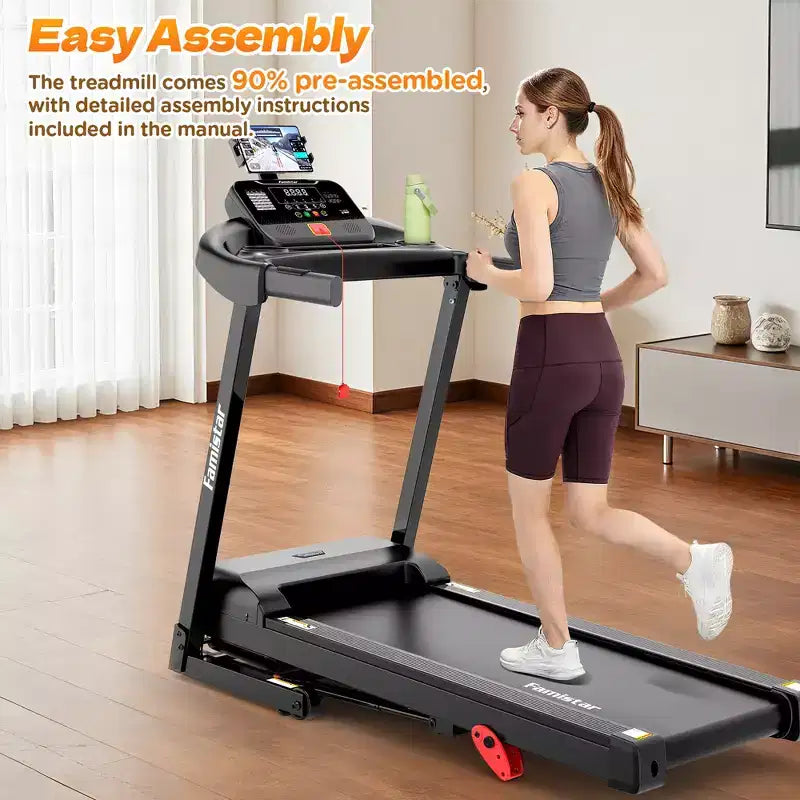 Tapis roulant 3.55HP en liquidation avec inclinaison de 10%, capacité de 320lb, pliable, tapis de course domestique 7.5MPH, 71 programmes intelligents, contrôle par APP, pour la course et la marche, avec genouillères gratuites