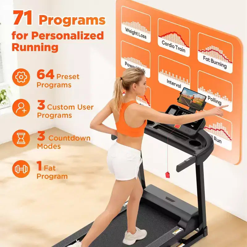 Tapis roulant 3.55HP en liquidation avec inclinaison de 10%, capacité de 320lb, pliable, tapis de course domestique 7.5MPH, 71 programmes intelligents, contrôle par APP, pour la course et la marche, avec genouillères gratuites