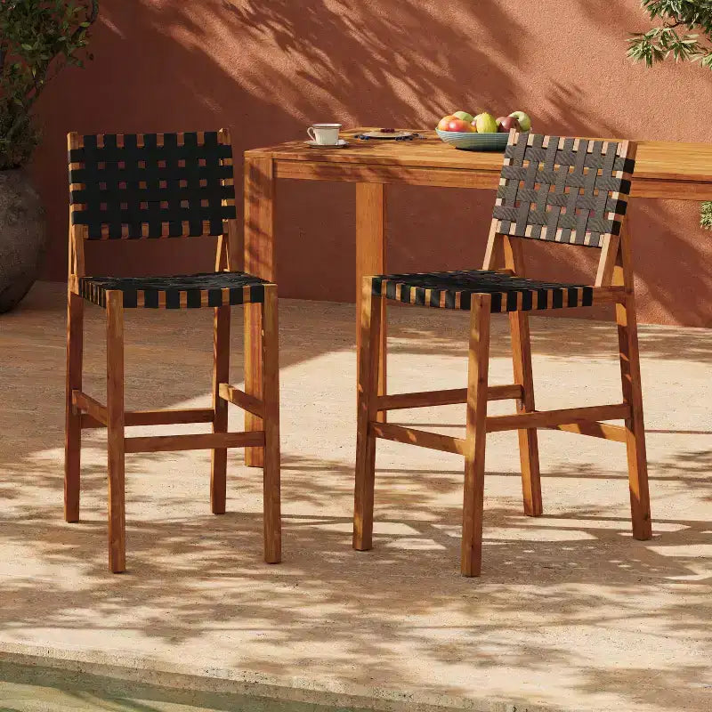 Christopher Knight Home Elara Tabourets de bar de style ferme en bois d'acacia et corde tressee pour patio (lot de 2)