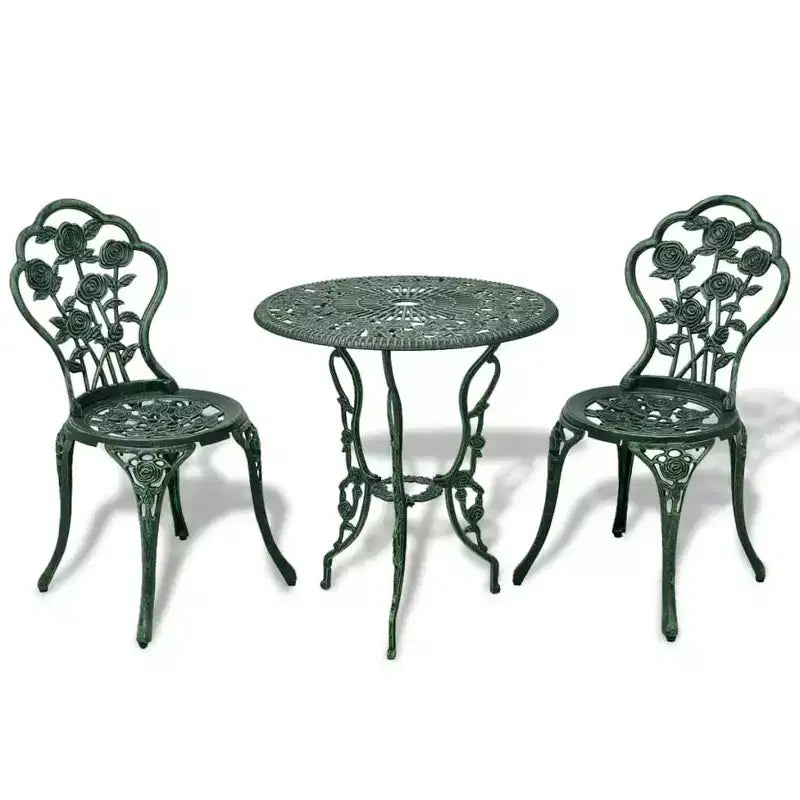 vidaXL Ensemble bistro de terrasse 3 pièces, table et chaise de jardin extérieur en aluminium moulé - Vert