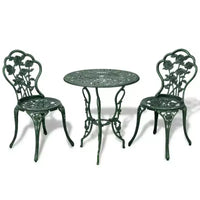vidaXL Ensemble bistro de terrasse 3 pièces, table et chaise de jardin extérieur en aluminium moulé - Vert