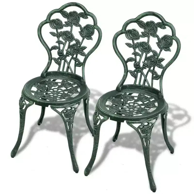 vidaXL Ensemble bistro de terrasse 3 pièces, table et chaise de jardin extérieur en aluminium moulé - Vert