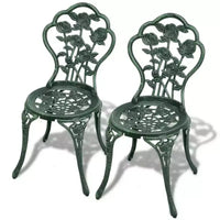 vidaXL Ensemble bistro de terrasse 3 pièces, table et chaise de jardin extérieur en aluminium moulé - Vert