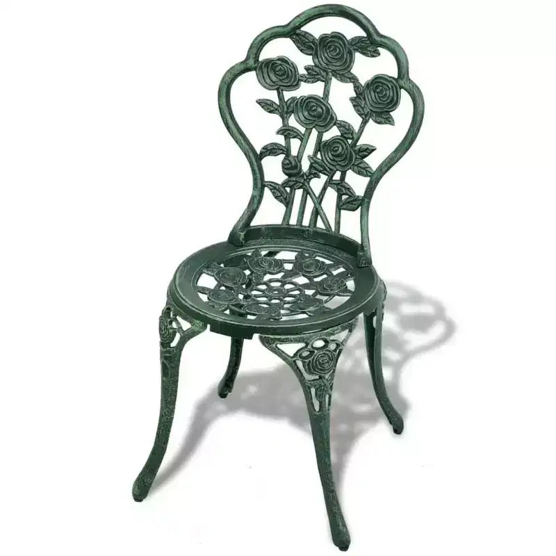 vidaXL Ensemble bistro de terrasse 3 pièces, table et chaise de jardin extérieur en aluminium moulé - Vert