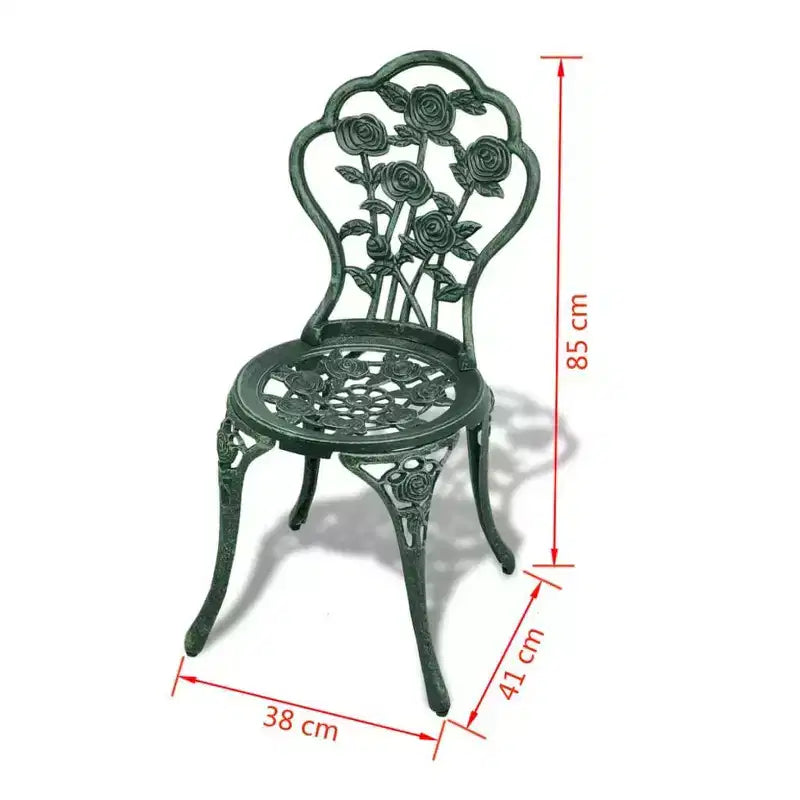 vidaXL Ensemble bistro de terrasse 3 pièces, table et chaise de jardin extérieur en aluminium moulé - Vert