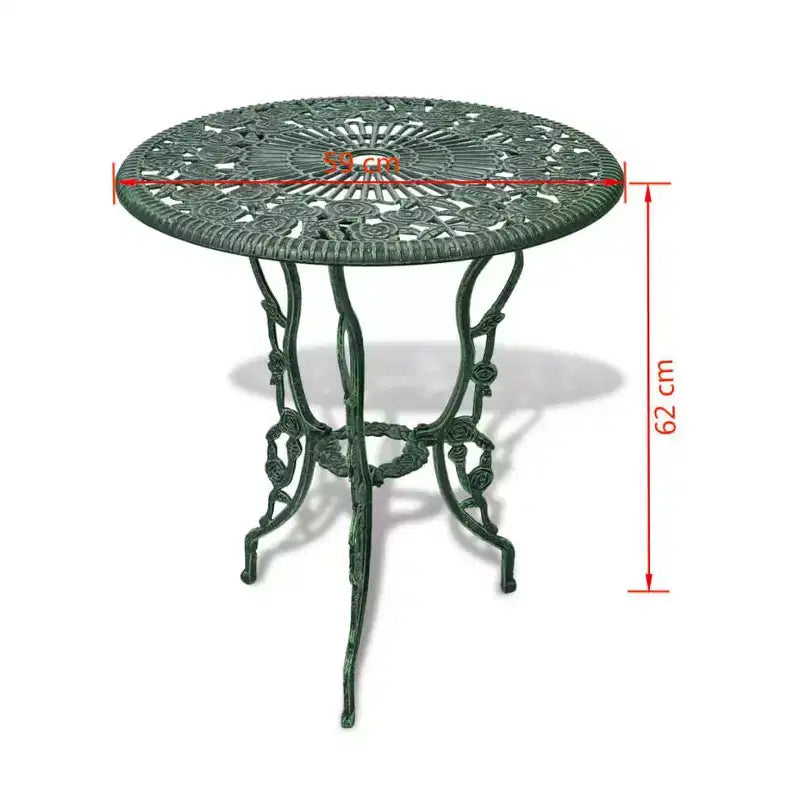 vidaXL Ensemble bistro de terrasse 3 pièces, table et chaise de jardin extérieur en aluminium moulé - Vert