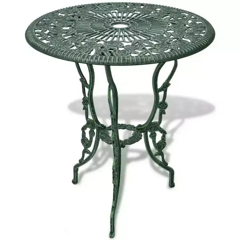 vidaXL Ensemble bistro de terrasse 3 pièces, table et chaise de jardin extérieur en aluminium moulé - Vert