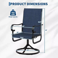 Chaise d'extérieur pivotante à dossier haut rembourré, assise en textilène tout temps, cadre à bascule en métal robuste pour jardin, pelouse, cour