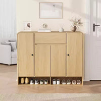 Meuble à chaussures 47,2 po avec 4 portes et 1 tiroir, organisateur d'entrée grande capacité à coins arrondis, meuble à chaussures étroit pour couloir, salon