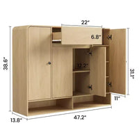 Meuble à chaussures 47,2 po avec 4 portes et 1 tiroir, organisateur d'entrée grande capacité à coins arrondis, meuble à chaussures étroit pour couloir, salon