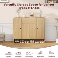 Meuble à chaussures 47,2 po avec 4 portes et 1 tiroir, organisateur d'entrée grande capacité à coins arrondis, meuble à chaussures étroit pour couloir, salon