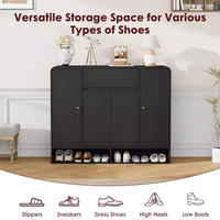 Meuble à chaussures 47,2 po avec 4 portes et 1 tiroir, organisateur d'entrée grande capacité à coins arrondis, meuble à chaussures étroit pour couloir, salon