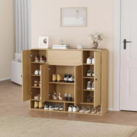Meuble à chaussures 47,2 po avec 4 portes et 1 tiroir, organisateur d'entrée grande capacité à coins arrondis, meuble à chaussures étroit pour couloir, salon