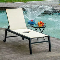 Chaise longue extérieure, transat de patio avec dossier inclinable 5 positions et 2 roues