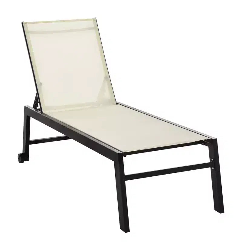 Chaise longue extérieure, transat de patio avec dossier inclinable 5 positions et 2 roues