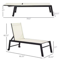 Chaise longue extérieure, transat de patio avec dossier inclinable 5 positions et 2 roues