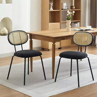 Chaises de salle à manger en velours modernes du milieu du siècle Acekool, lot de 2, chaises rembourrées à dossier en rotin et pieds métalliques pour cuisine, salon