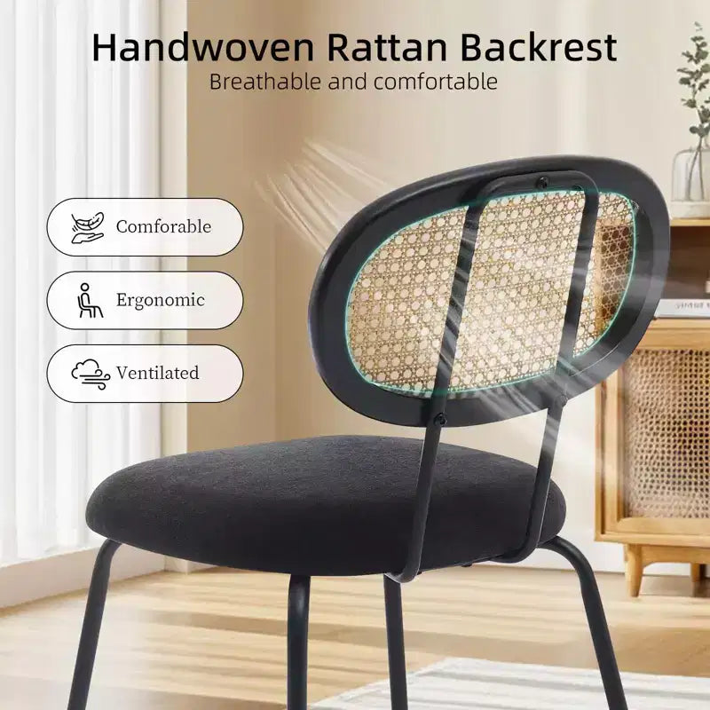 Chaises de salle à manger en velours modernes du milieu du siècle Acekool, lot de 2, chaises rembourrées à dossier en rotin et pieds métalliques pour cuisine, salon
