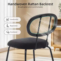 Chaises de salle à manger en velours modernes du milieu du siècle Acekool, lot de 2, chaises rembourrées à dossier en rotin et pieds métalliques pour cuisine, salon