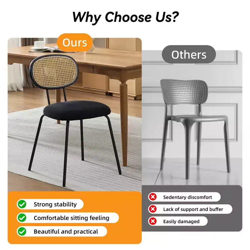 Chaises de salle à manger en velours modernes du milieu du siècle Acekool, lot de 2, chaises rembourrées à dossier en rotin et pieds métalliques pour cuisine, salon