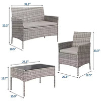 Ensemble de mobilier de patio 4 pièces, canapé d'extérieur en rotin avec 2 chaises et table basse, ensemble de bistrot moderne pour jardin et arrière-cour