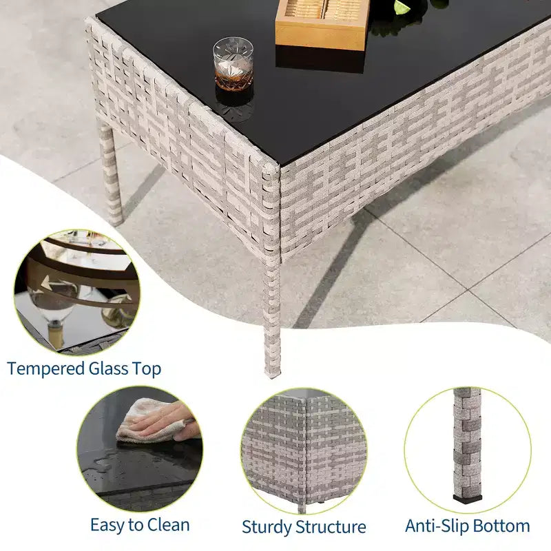 Ensemble de mobilier de patio 4 pièces, canapé d'extérieur en rotin avec 2 chaises et table basse, ensemble de bistrot moderne pour jardin et arrière-cour