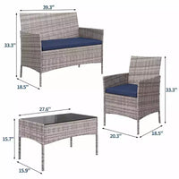 Ensemble de mobilier de patio 4 pièces, canapé d'extérieur en rotin avec 2 chaises et table basse, ensemble de bistrot moderne pour jardin et arrière-cour