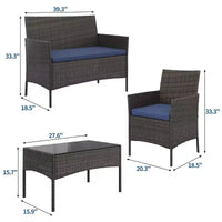 Ensemble de mobilier de patio 4 pièces, canapé d'extérieur en rotin avec 2 chaises et table basse, ensemble de bistrot moderne pour jardin et arrière-cour