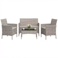 Ensemble de mobilier de patio 4 pièces, canapé d'extérieur en rotin avec 2 chaises et table basse, ensemble de bistrot moderne pour jardin et arrière-cour