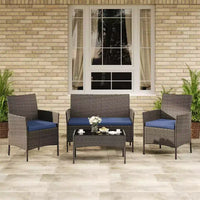 Ensemble de mobilier de patio 4 pièces, canapé d'extérieur en rotin avec 2 chaises et table basse, ensemble de bistrot moderne pour jardin et arrière-cour
