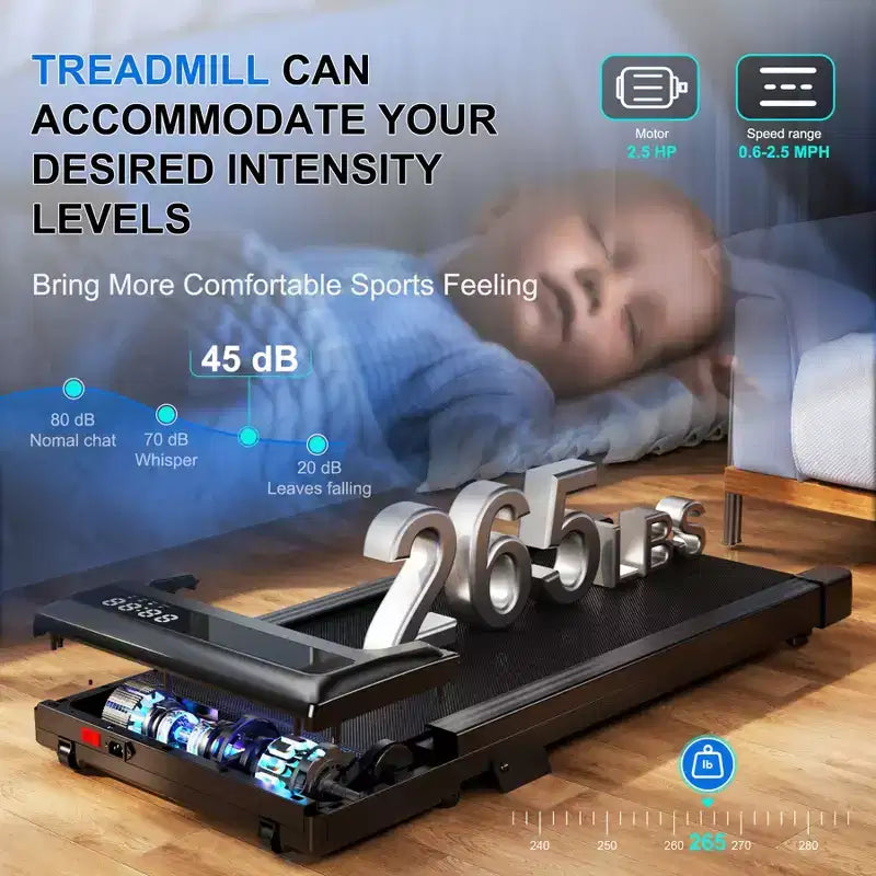 Tapis de course Superun Walking Pad avec inclinaison manuelle de 6 %, vitesse de 0,96 à 6,1 km/h, 2,5 CV, capacité de 136 kg
