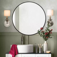 Miroir mural rond 24 à cadre en aluminium, miroir de salle de bain mural HD incassable sans distorsion en verre, miroir de courtoisie pour salon, entrée, chambre
