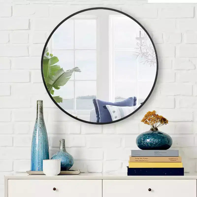 Miroir mural rond 24 à cadre en aluminium, miroir de salle de bain mural HD incassable sans distorsion en verre, miroir de courtoisie pour salon, entrée, chambre