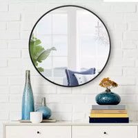 Miroir mural rond 24 à cadre en aluminium, miroir de salle de bain mural HD incassable sans distorsion en verre, miroir de courtoisie pour salon, entrée, chambre