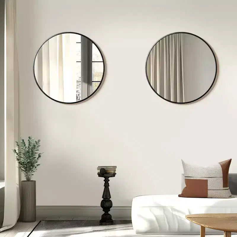 Miroir mural rond 24 à cadre en aluminium, miroir de salle de bain mural HD incassable sans distorsion en verre, miroir de courtoisie pour salon, entrée, chambre